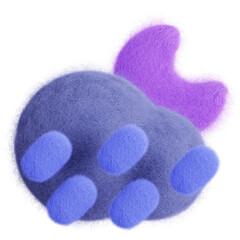 Purple crescent moon in cloud with rainy isolated. Weather forecast icon. Climate elements. 3D Wool felt style illustration. 