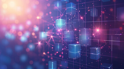 Fototapeta premium A colorful background with many small cubes. The cubes are in different colors and sizes. The background is bright and lively, giving the impression of a futuristic or technological setting