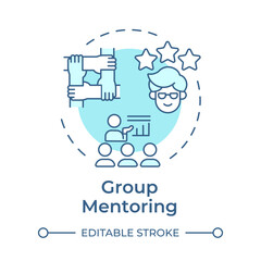 Group mentoring soft blue concept icon. Group meetings. Professional growth. Team building. Cooperation. Round shape line illustration. Abstract idea. Graphic design. Easy to use in blog post
