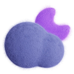 Purple crescent moon in cloud isolated. Weather forecast icon. Climate elements. 3D Wool felt style illustration. 