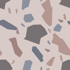 Terrazzo imitation seamless pattern with stone fragments. Modern floor tile for interior decoration. Abstract vector illustration.