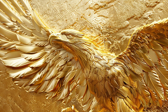Garuda bird spreads its wings made of gold, wall background Artificial Intelligence Generative