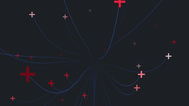 A network of red and blue lines intersecting in a cross-shaped pattern, symbolizing interconnectedness and the complexity of relationships