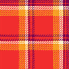Expressive texture seamless plaid, wear pattern check tartan. Down vector textile background fabric in red and orange colors.