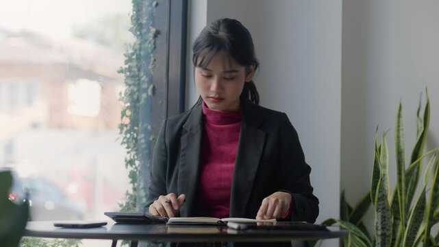 Interest and loan concept, woman is calculating house interest with documents