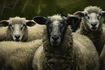 Obraz premium A Sheep Standing Out from the Crowd