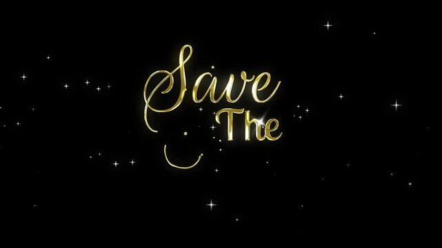 save the date gold animated lettering text save the date wedding marriage gold luxury sparkling 4k looping animated