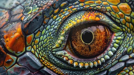 Naklejka premium Close-Up of a Chameleon's Eye and Scaly Skin