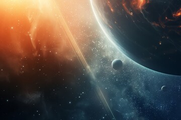 Fototapeta premium Imaginative Space Scene with Flat and 3D Elements