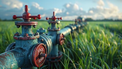 A rusty pipe with a red cap and the letters MASK on it