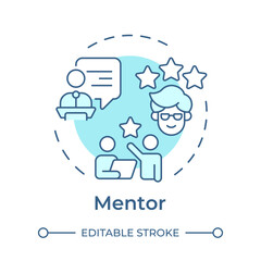 Mentor soft blue concept icon. Guidance in professional development. Giving help. Career growth. Round shape line illustration. Abstract idea. Graphic design. Easy to use in blog post
