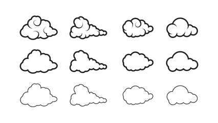 Minimalist Cloud Line Art Illustrations on White Background. Vector Graphics