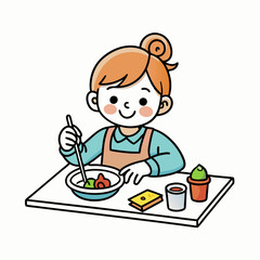 Minimalistic Child Drawing Cute Illustrations of a Child Eating Food