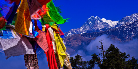 Prayer Flags, Annapurna Range, Trek to Annapurna Base Camp, Annapurna Conservation Area, Himalaya, Nepal, Asia