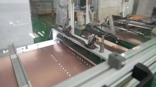 Close up Electronics and Circuit board Manufacturing Factory industrial dust-free workshop of chip factory, While board moving on assembly line