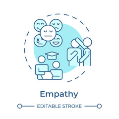 Empathy soft blue concept icon. Mentor qualities. Emotional support. Compassion and kindness. Consultation. Round shape line illustration. Abstract idea. Graphic design. Easy to use in article