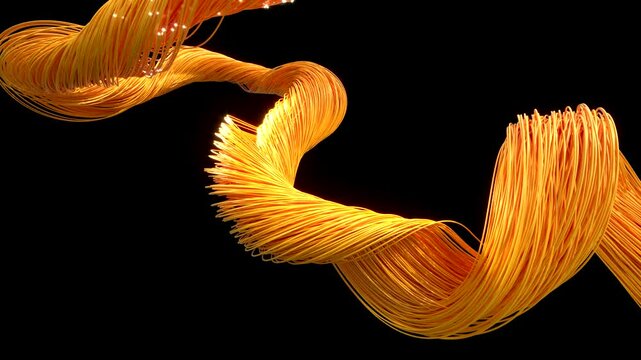 arandio optic fibres in sinuous movement on a black background, internet connection concept