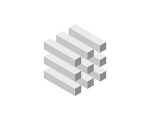 Cube logo, geometric vector design. Box logotype company, trendy tech emblem in pixel style.