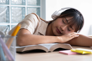 Woman is taking a break from study or work.