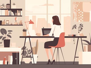 Female Digital Nomad Flat Illustration of a Woman Diversity Balancing Work and Wellness Work from home Remote work	