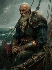 Obraz premium Viking warrior aboard a Drakkar warship