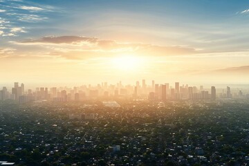 Fototapeta premium a city skyline with stark contrasts between rich and poor areas, field of dept deep odject, all cover focus text, for spacecopy