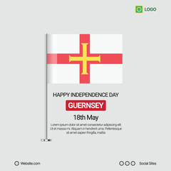 Guernsey Independence Day Social Media Banner, Editable Vector Design with Flag