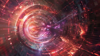 Fototapeta premium Futuristic Abstract Vortex with Bright Colors and Digital Elements