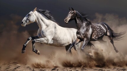 Two Horses Running Through Dust