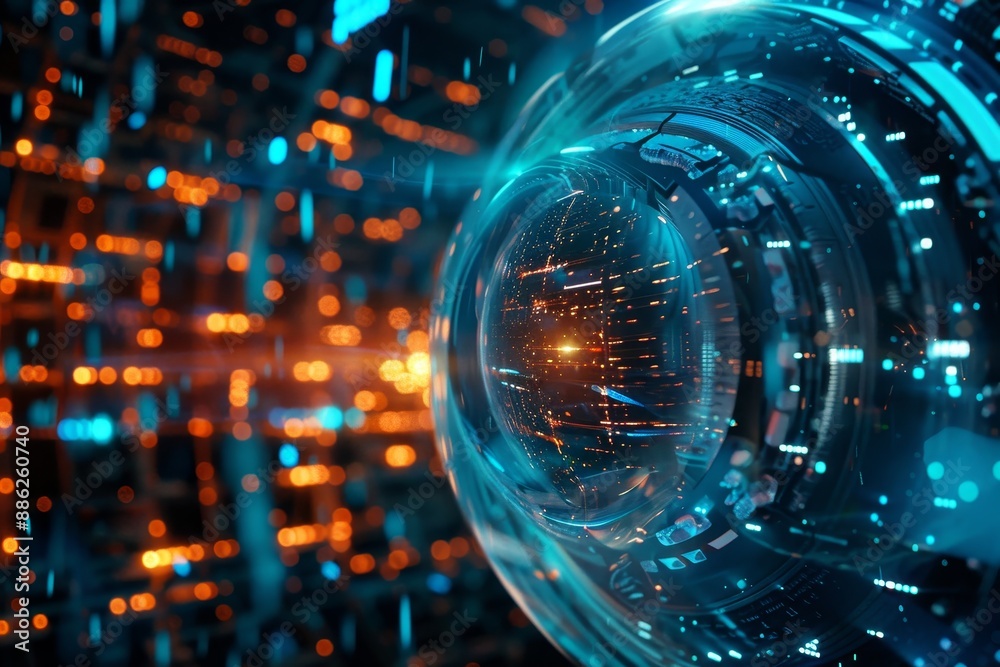 Aufkleber abstract circular object featuring a blend of blue and orange colors, creating a futuristic visual r