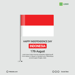 Indonesia Independence Day Social Media Banner, Editable Vector Design with Flag