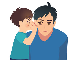 父親に耳打ちする子どものイラスト