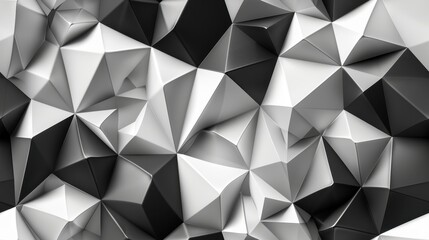 Fototapeta premium seamless pattern, Monochrome geometric abstract background with faceted triangular shapes and sharp angles, creating a dynamic and modern 3D effect.