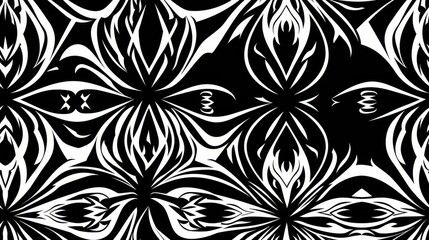 Fototapeta premium Seamless black and white abstract floral pattern background, ideal for textile prints, wallpapers, and graphic design projects.