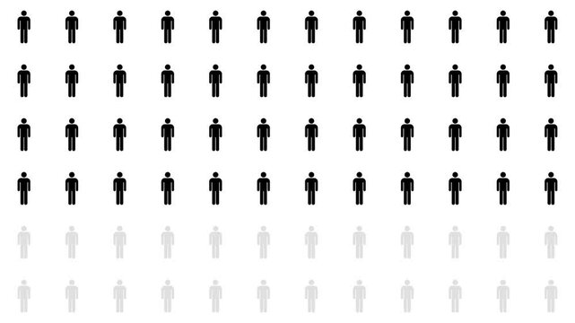 Human (Man) icons increase from left to right, changing colors as they overlap. Infographic bg concept. White, Black, and Green Screen Background. Stylish pictogram with blur and opacity animations