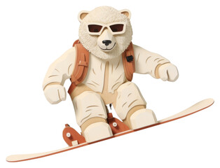 PNG Polar bear snowboarding toy representation.