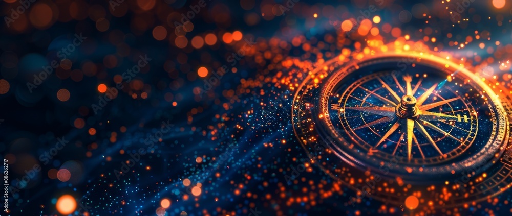 Poster Abstract design for Happy 2024 New Year with a compass. Low polygon design on geometric background. Wireframe light structure. Illustration in a modern 3D graphic style.