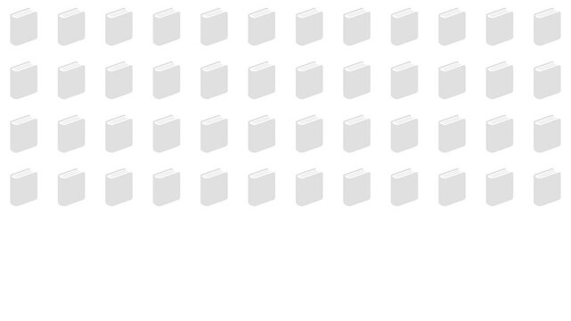 Grey Color Book icons increasing from left to right. Infographic background concept. White, Black, and Green Screen Background. Stylish pictogram, 4K motion graphic with blur and opacity animations