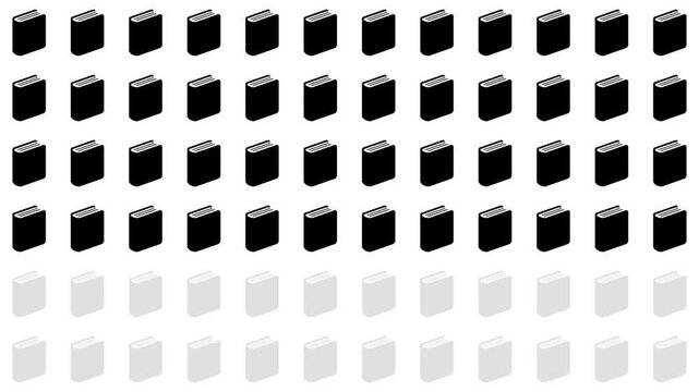 Book icons increase from left to right, changing colors as they overlap. Infographic bg concept. White, Black, and Green Screen Background. Stylish pictogram with blur and opacity animations