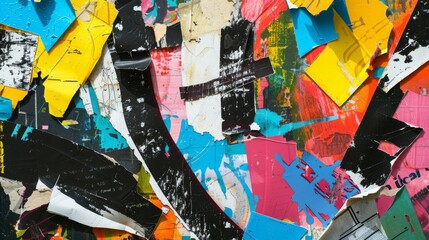 Fototapeta premium Abstract Colorful Torn Paper Collage with Mixed Media Layers and Bold Patterns