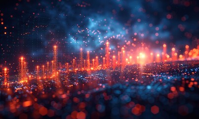 Fototapeta premium A cityscape with a blue sky and orange lights