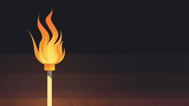 Intense fire flame, blazing torch in darkness, flat design illustration