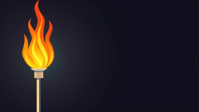 Intense fire flame, blazing torch in darkness, flat design illustration