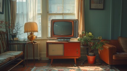 In a beautiful appartment, a nice mordern television set in 1972.