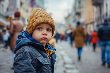 Poor little kid lost in big city forest woods airport street, Generative AI modern technology picture