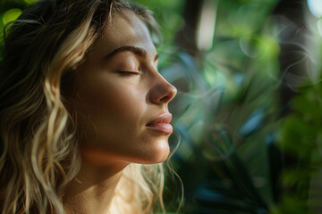 Fototapeta premium Relaxed yoga person meditating outdoors feel connection harmony with nature illustration made with Generative AI