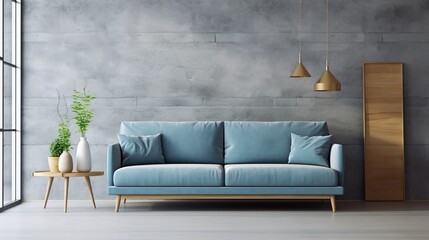 Modern Minimalist Living Room with Concrete Wall