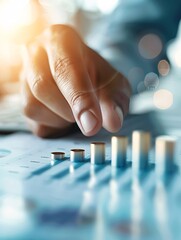 The hands of an advisor pointing to a bar graph on a printed report, representing investment planning and expertise, with significant copyspace for additional text.
