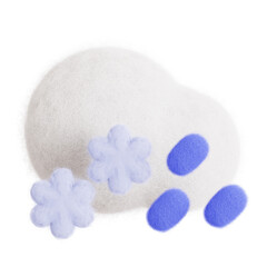 Cloud with snowy and rainy isolated. Weather forecast icon. Climate elements. 3D Wool felt style illustration. 
