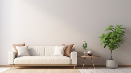 Minimalist Living Room with Natural Light and a Touch of Green